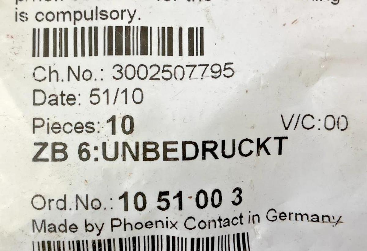 Lot of 2 New Phoenix Contact ZB 6:UNBEDRUCKT Zack Marker Strip 1051003 QTY of 10