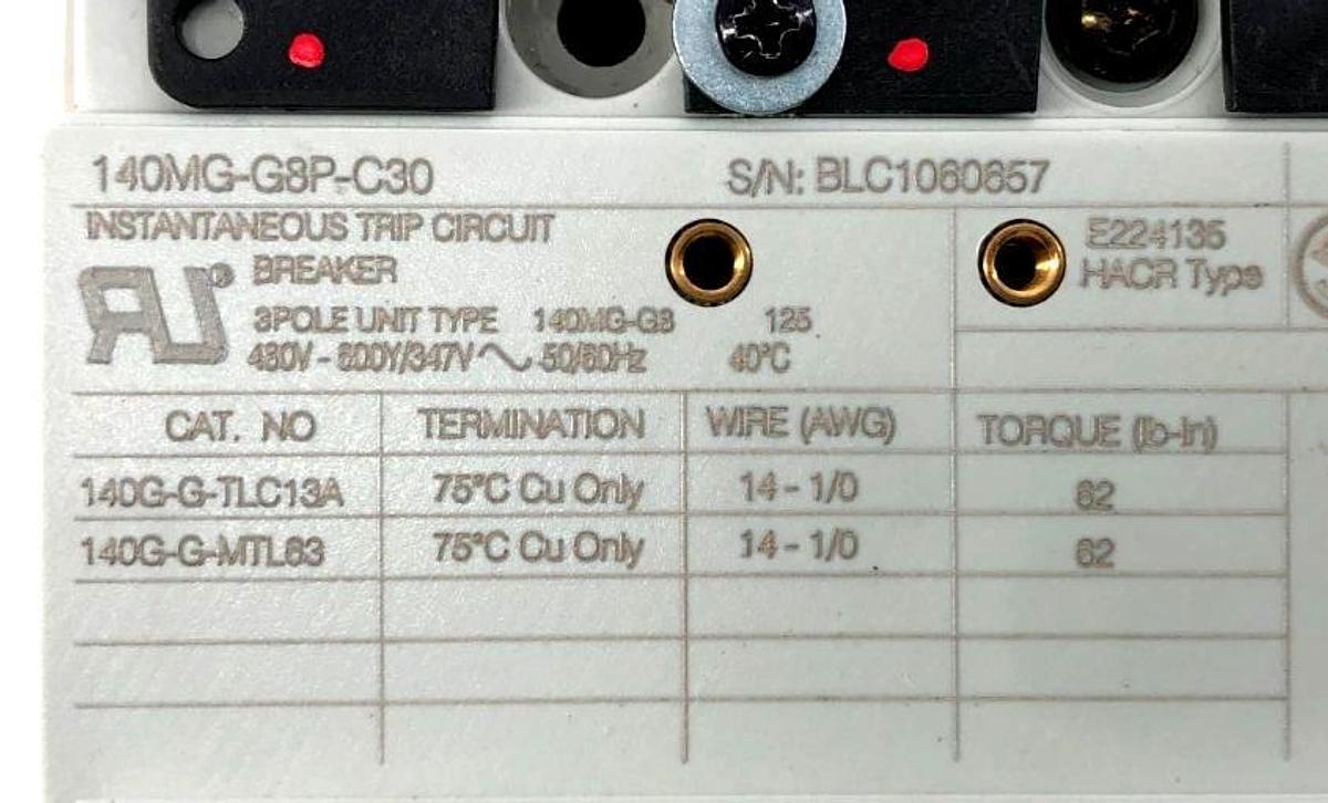 New Allen Bradley 140MG-G8P-C30 Circuit Breaker 30A 3P 480V-600Y/347V - No Box