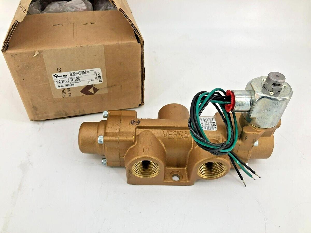 Used Versa VSG-3721-U-14-A120 3-Way Valve 120V 60HZ 1" Brass New Surplus