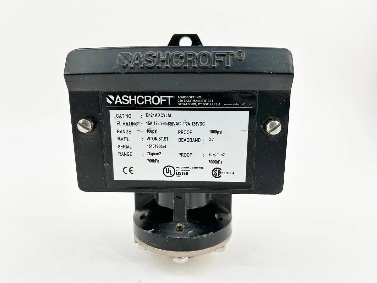 Used Ashcroft B424V-XCYLM Pressure Switch 100PSI 15A 480VAC 1/2A 125VDC