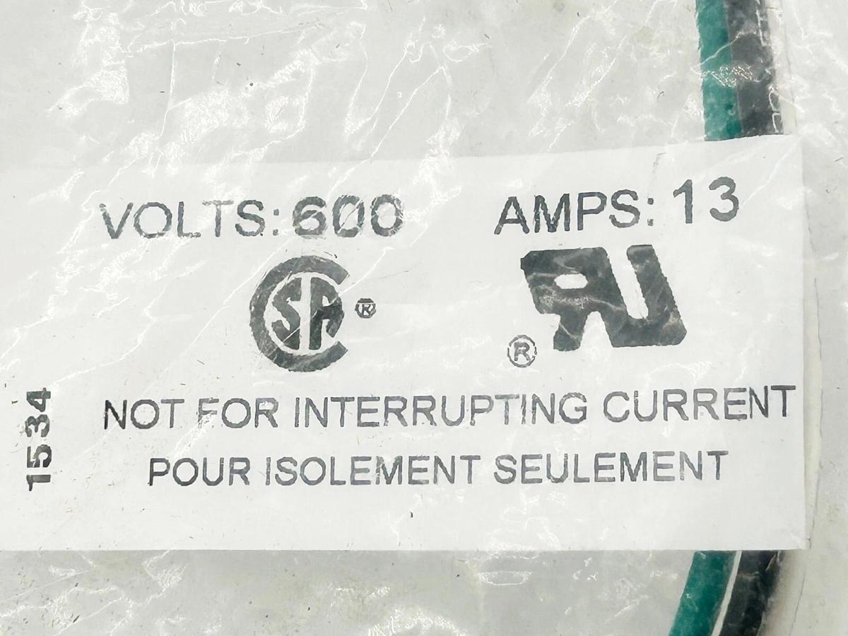New Cooper 5000109-18 Cordset 3P 13A 600V