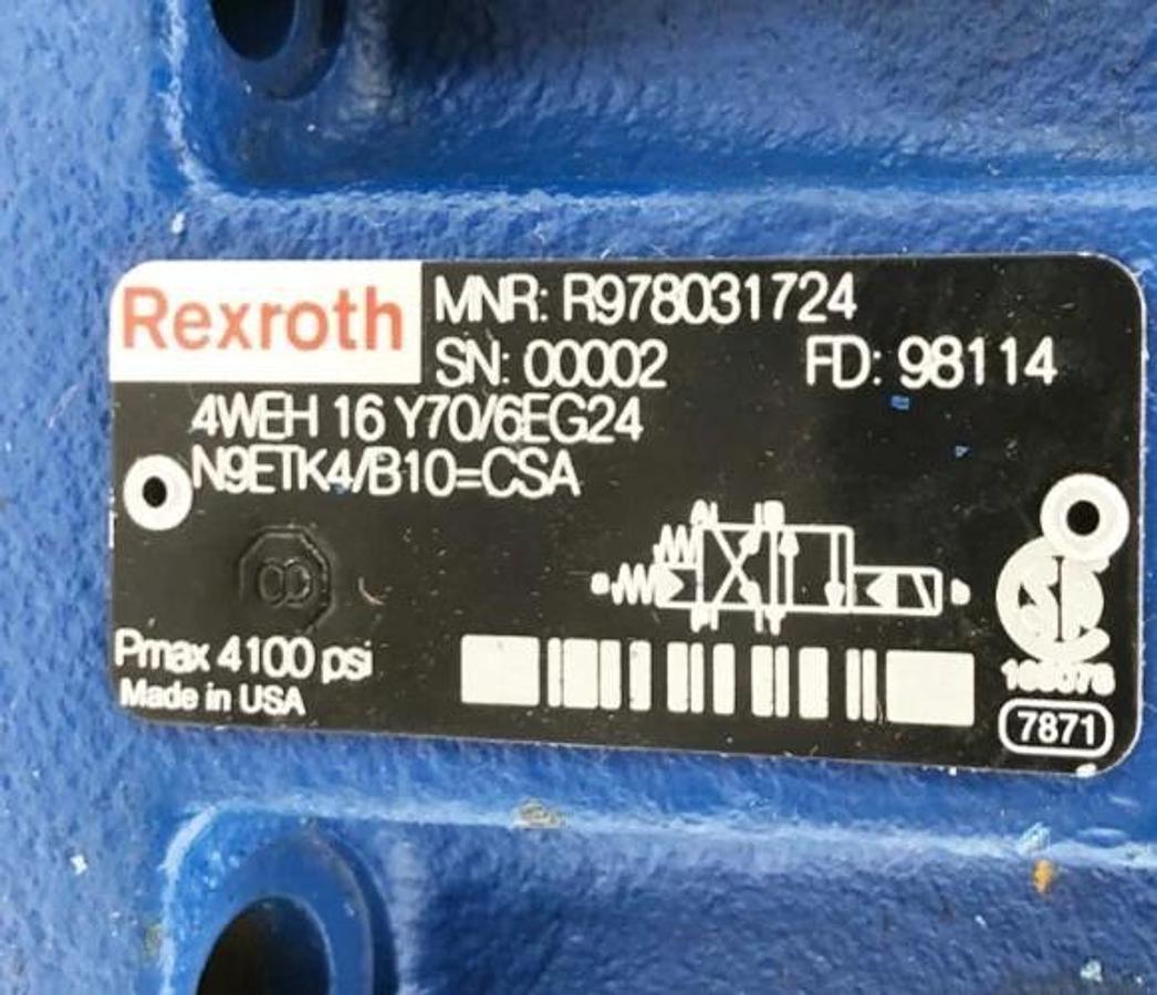 New Rexroth R978031724 Valve 4WEH 16 Y70/6EG24 N9ETK4/B10=CSA - No Box