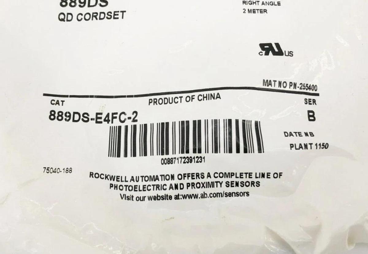 New AB Allen Bradley 889DS-E4FC-2 Ser. B QD Cordset 4 Pin Right Angle 2m