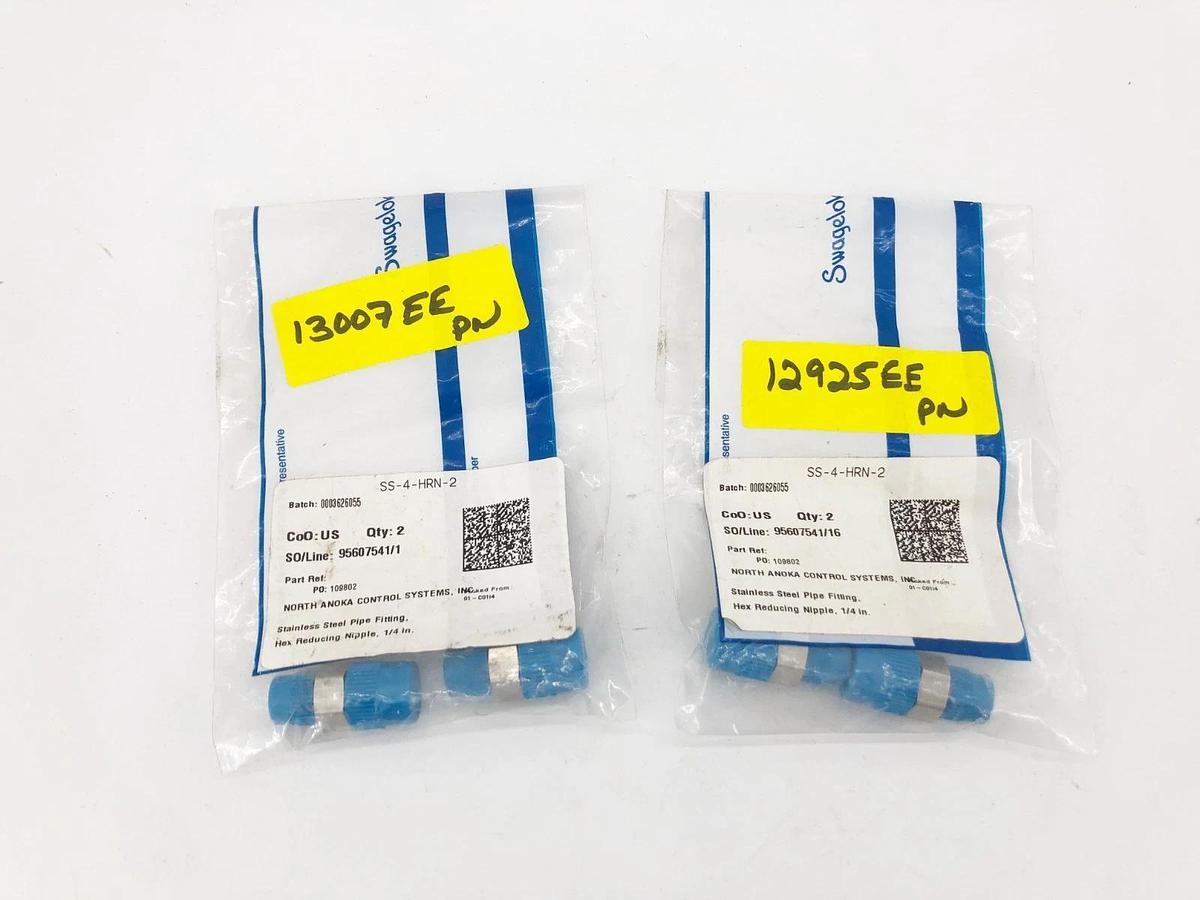 Lot of 4 New Swagelok SS-4-HRN-2 Hex Reducing Nipples 1/4" Stainless