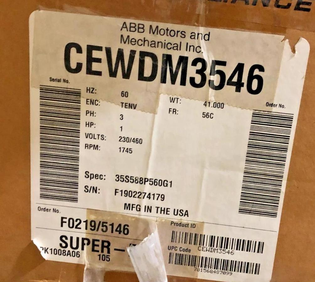 New Baldor CEWDM3546 Washdown Motor 1 HP 230/460V 1745rpm 3PH