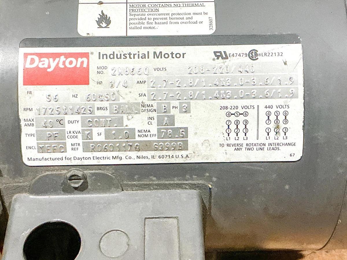 Used Dayton 2N866Q Electric Motor 3PH 440V 3/4HP 1725RPM