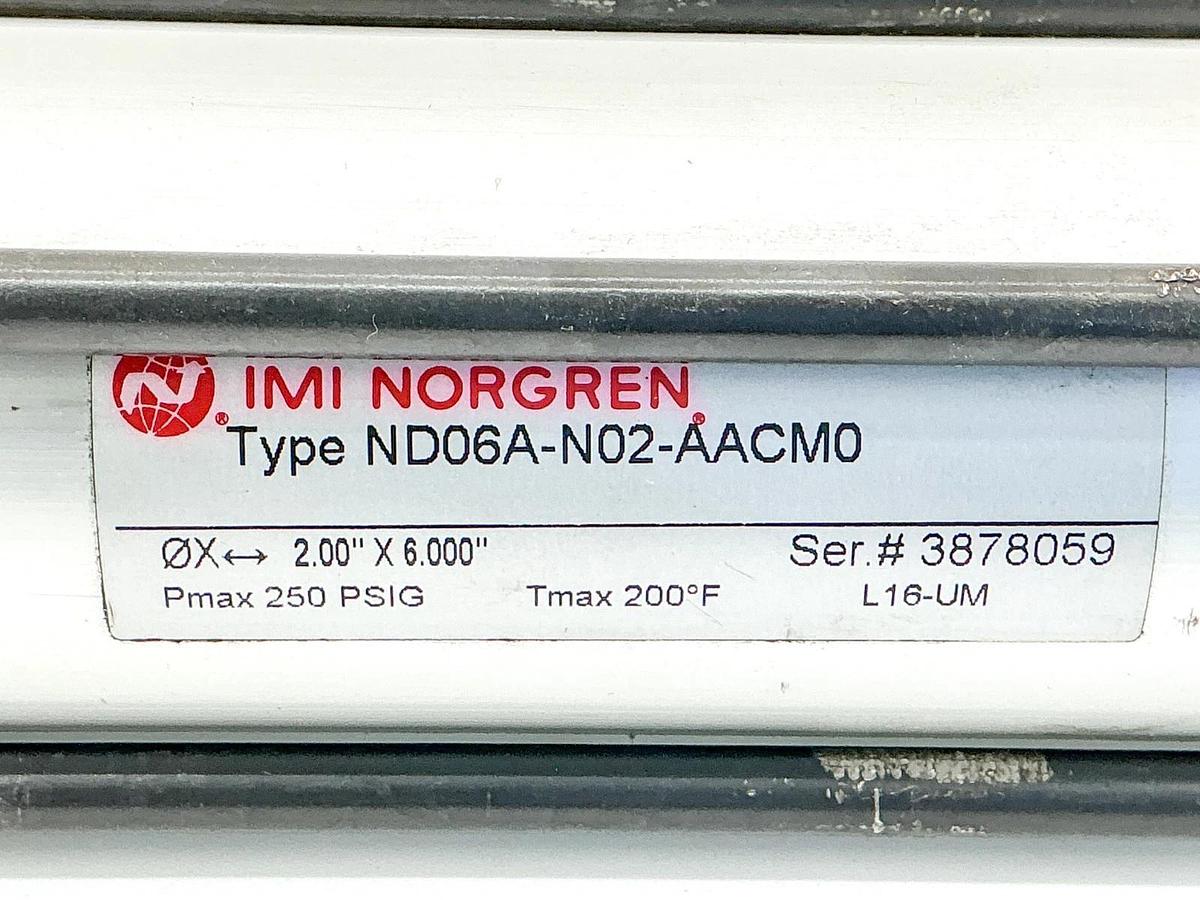 Used IMI Norgren ND06A-N02-AACM0 Pneumatic Cylinder 2" Bore 6" Stroke 250PSIG