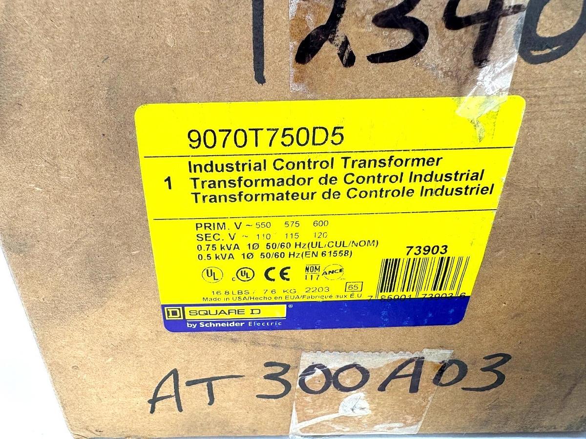 New Square D 9070T750D5 0.75KVA Transformer Pri 550/575/600V Sec 110/115/120V