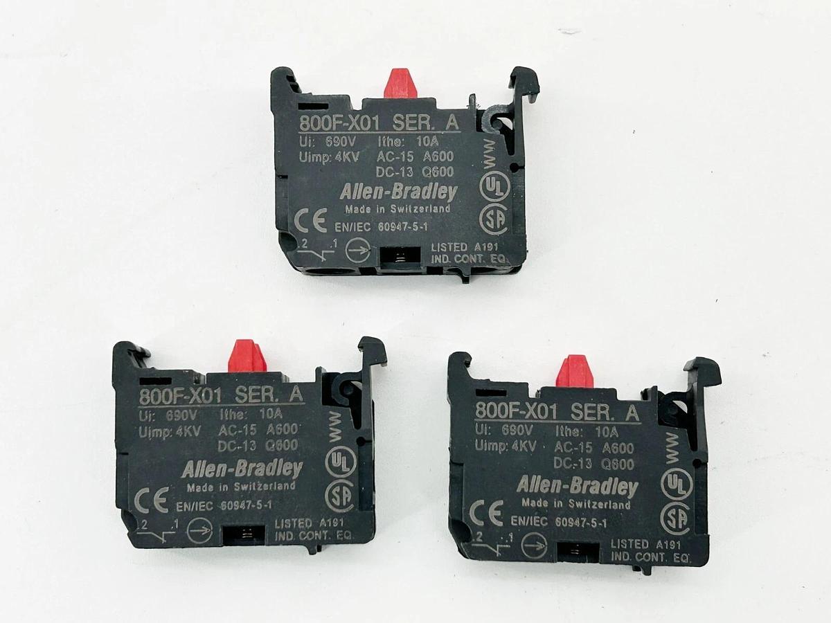 New Lot of 3 Allen Bradley 800F-X01 Contact Block 22.5MM 1N/C 10A 690VAC