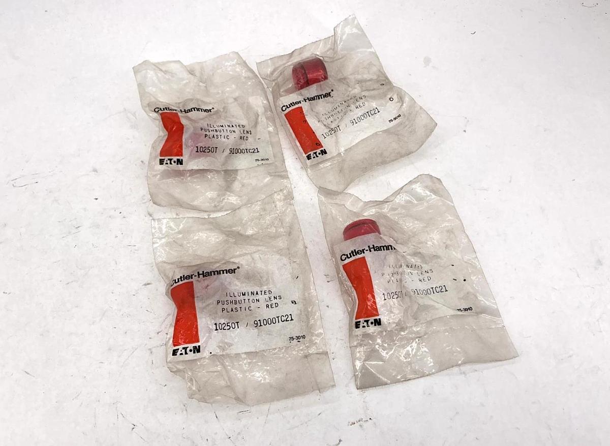 Lot of 4 New Cutler-Hammer 91000TC21 Pushbutton Lens Plastic-Red 10250T