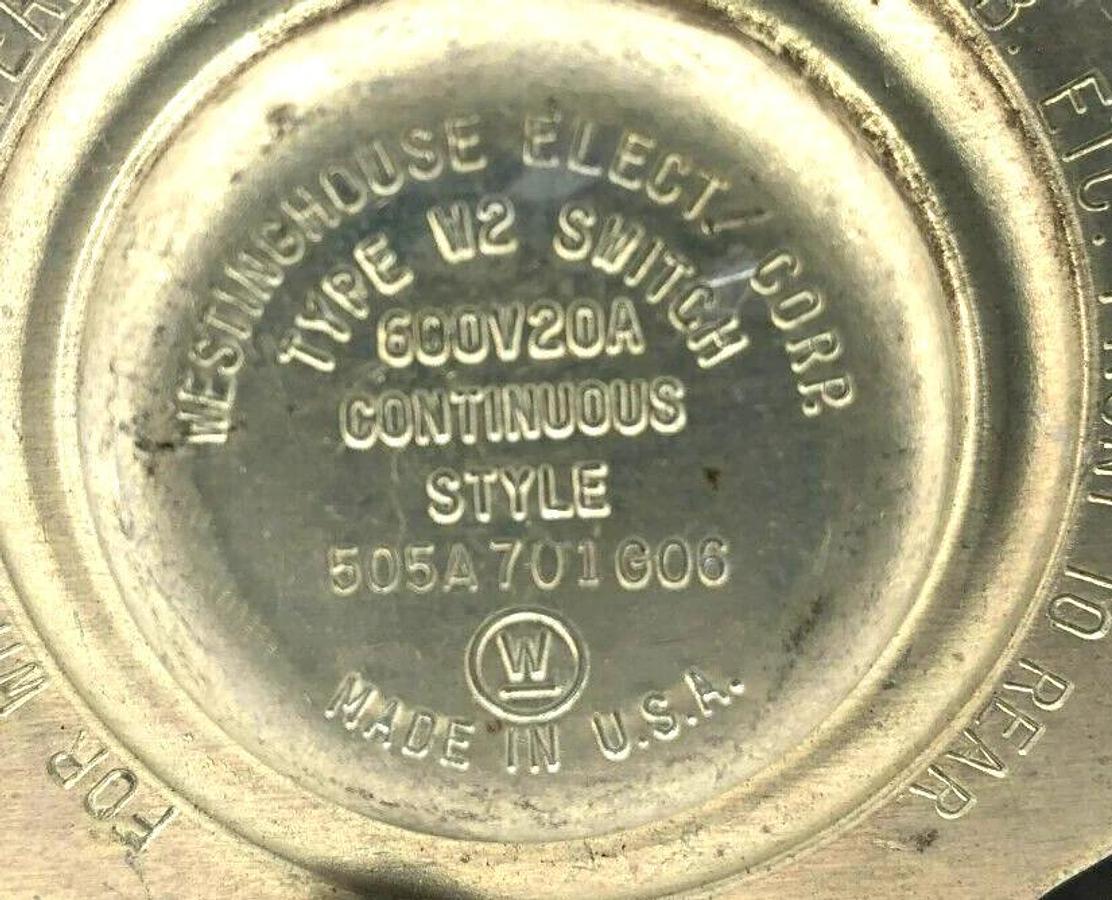 New Westinghouse NP677C524H01 Type W2 Ammeter Switch 20A 600V 3-Position