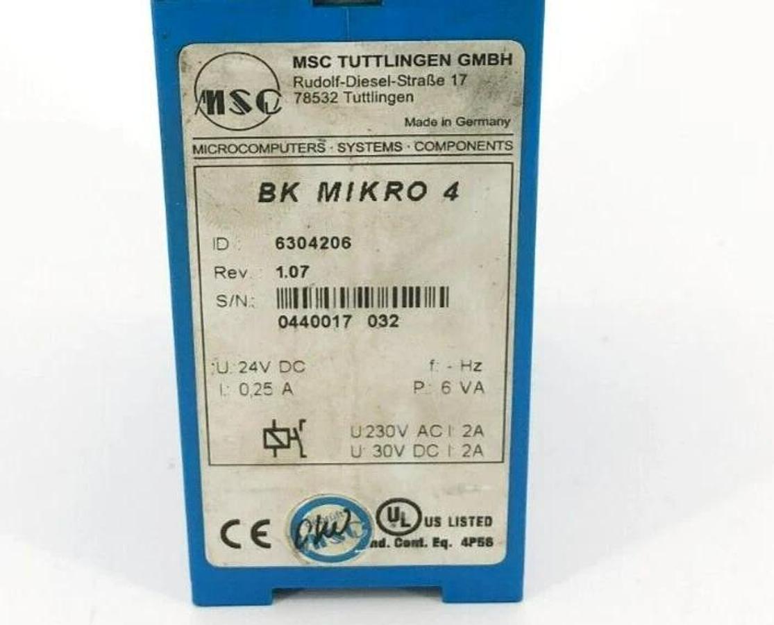 Used BK Micro 4 Controller Unit 24VDC 6304206 Rev. 1.07