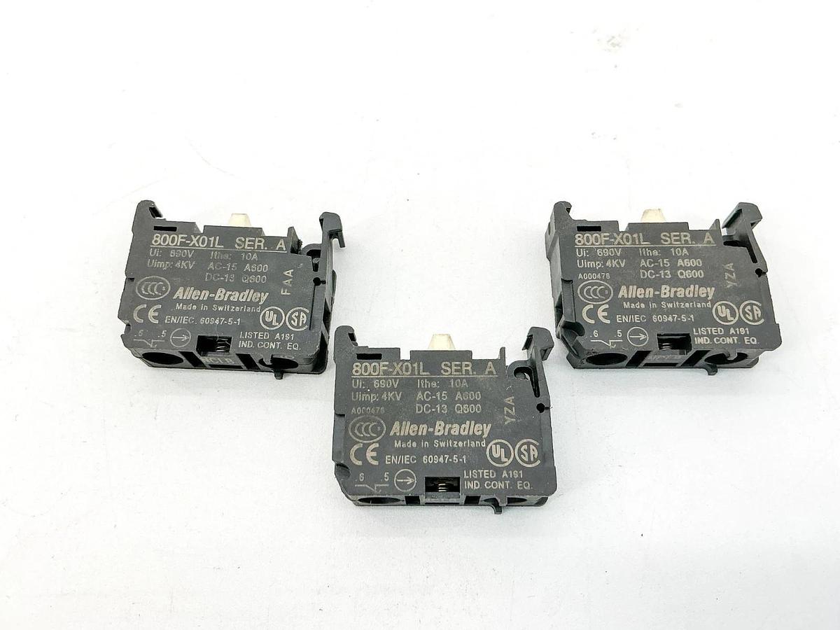 New Lot of 3 Allen Bradley 800F-X01L Contact Block 690V 4KV 10A Ser.A - No Box