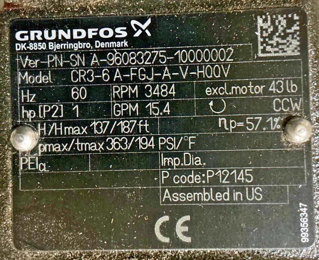 New Grundfos CR3-6-A-FGJ-A-V-HQQV 96083275 Multistage Centrifugal Pump End 56C