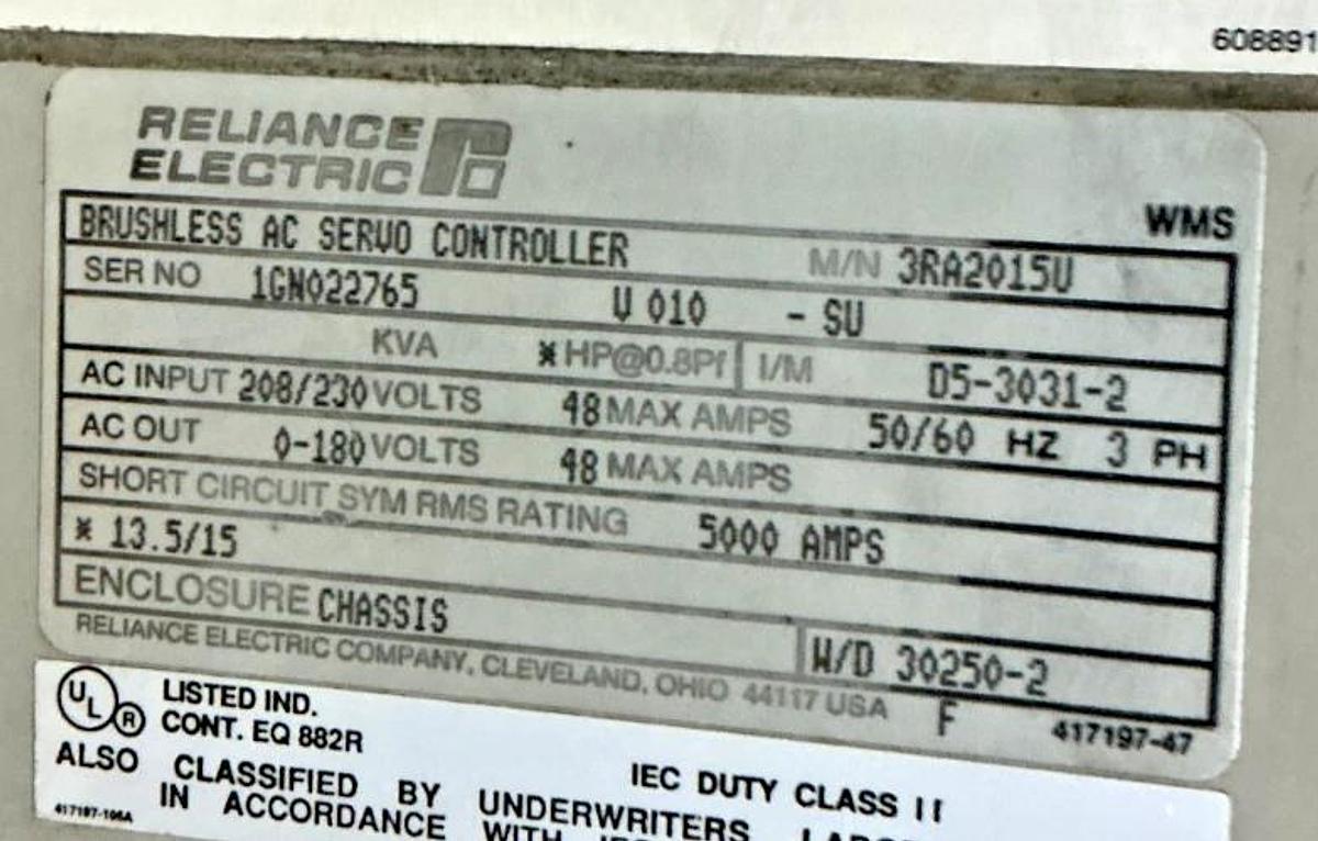 Used Reliance Electric 3RA2015U Brushless AC Servo Controller 48A 208/230V HR2000