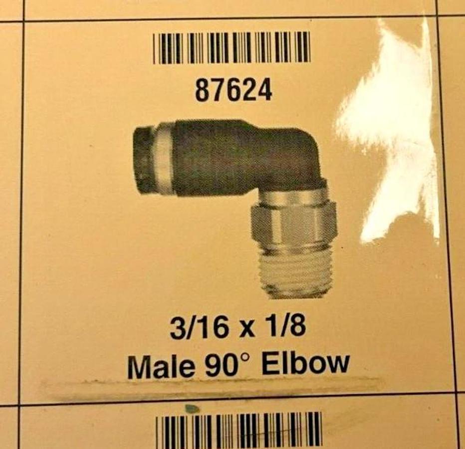 Lot of 7 New Lawson 87624 Male Elbows, 90 Deg. 3/16" x 1/8", 290PSI