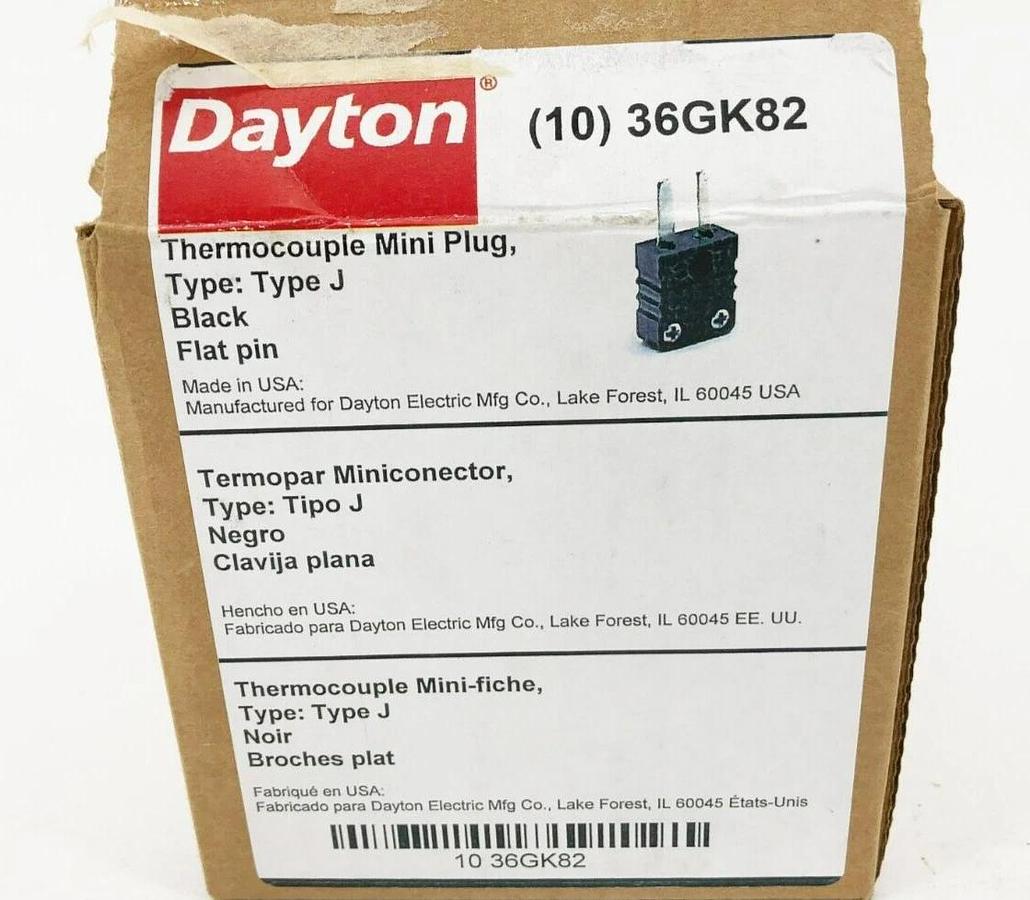 Lot of 10 New Dayton 36GK82 Mini Thermocouple Plugs Type J Black Flat Pin