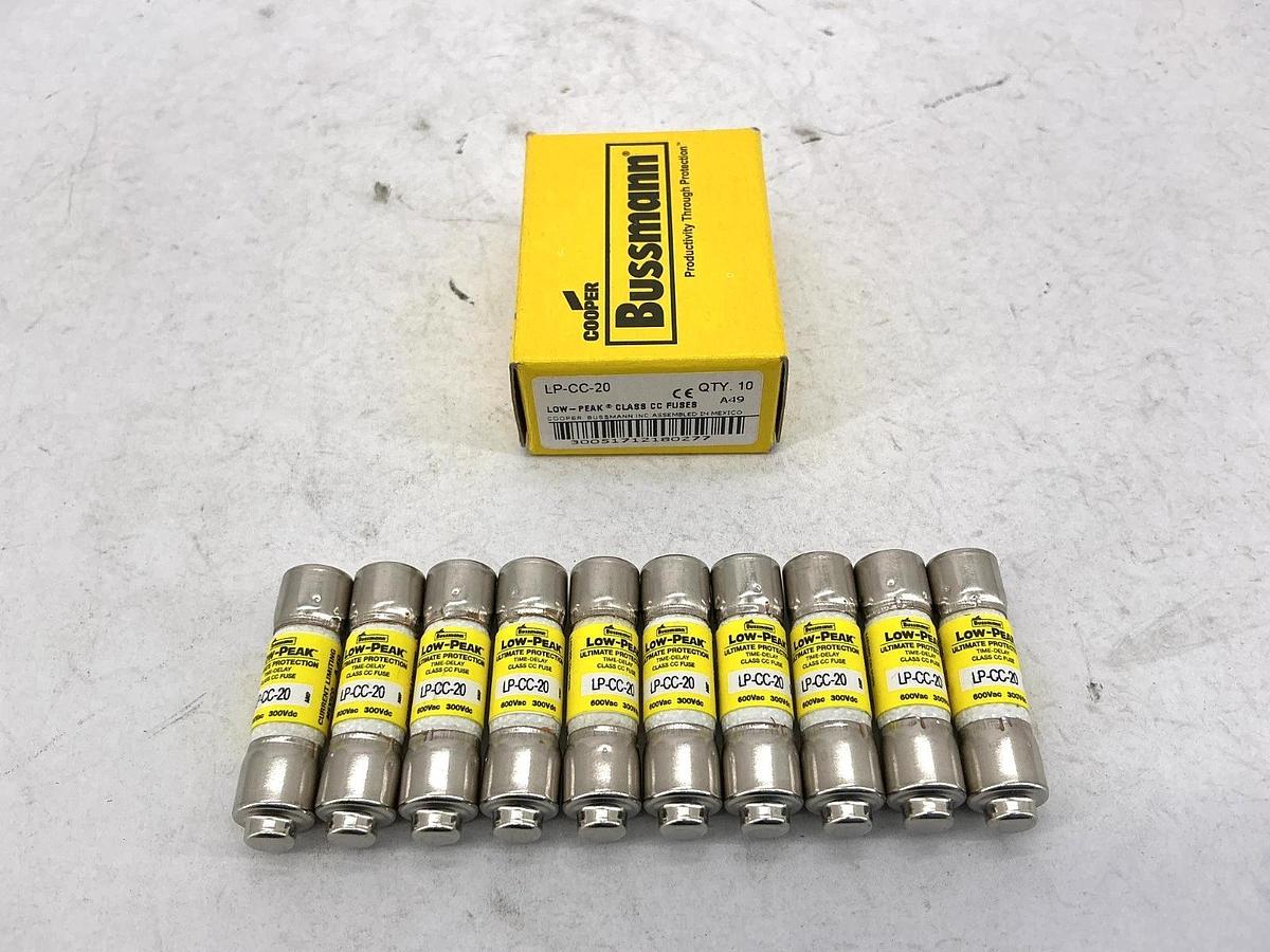 New Bussmann LP-CC-20 Low-Peak Time-Delay Class CC Fuse 20A 600V Box of 10