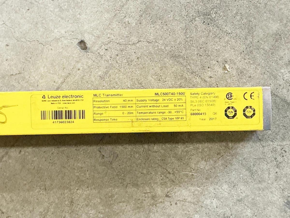 Used Leuze Electronics MLC500T40-1500 Safety Light Curtain MLC 500 Series Type 4