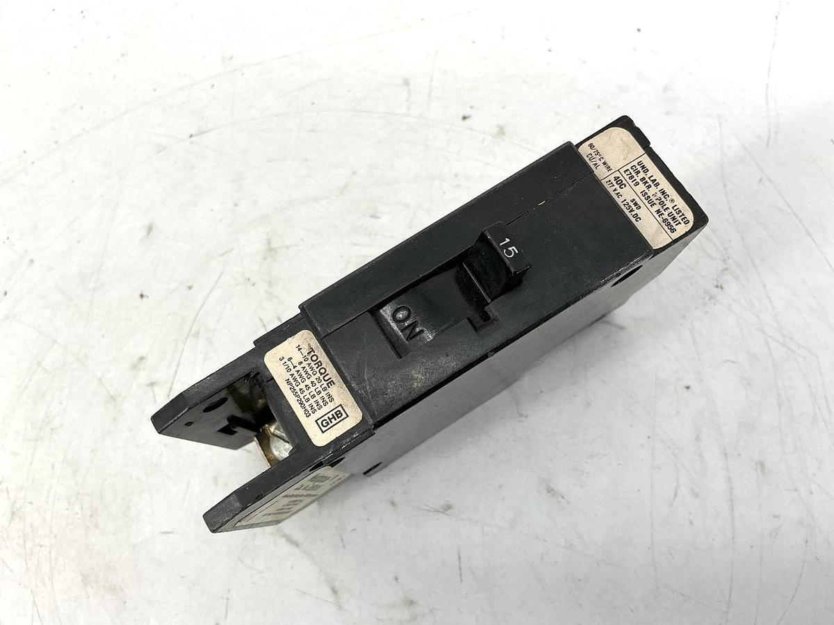 Used Westinghouse GHB1015 Circuit Breaker Type GHB 1-Pole 15A 277VAC