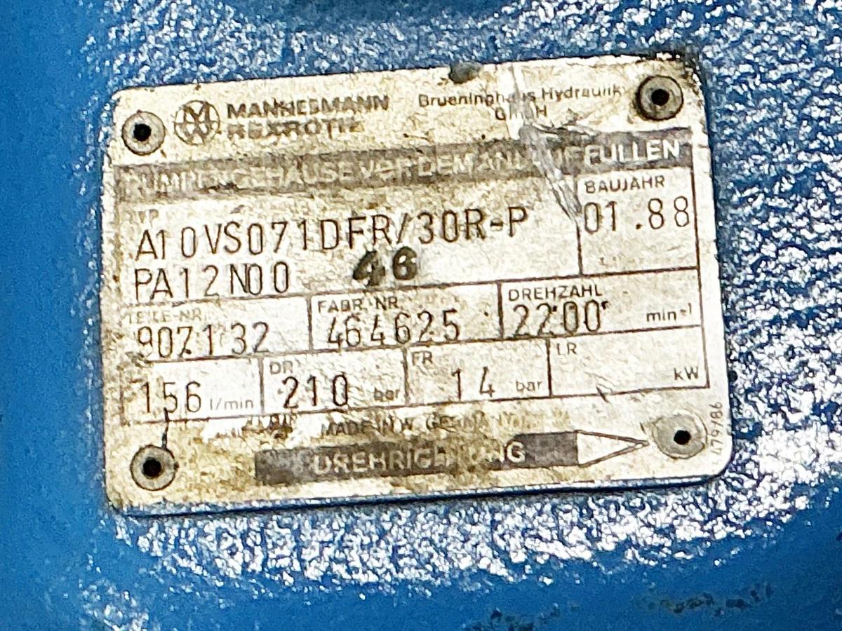 Used Rexroth A10VS071DFR/30R-P PA12N00 46 Gear Pump 210Bar 2200RPM 01.88 Ratio