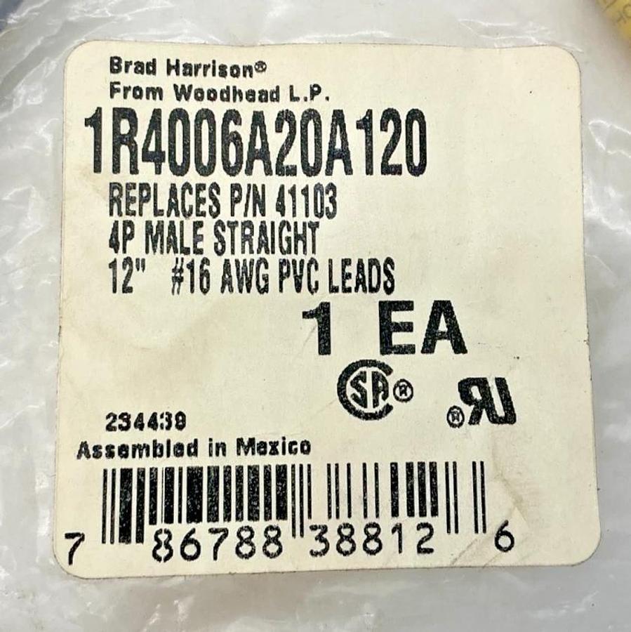 New Brad Connectivity 1R4006A20A120 Male Straight 4P 4-Wire 12" 16AWG PVC Leads