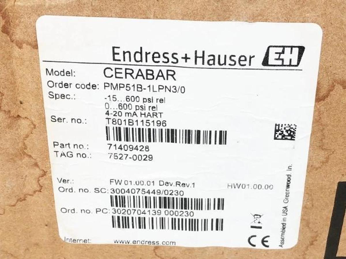 New Endress + Hauser PMP51B-1LPN3/0 Pressure Transmitter CERABAR 71409428