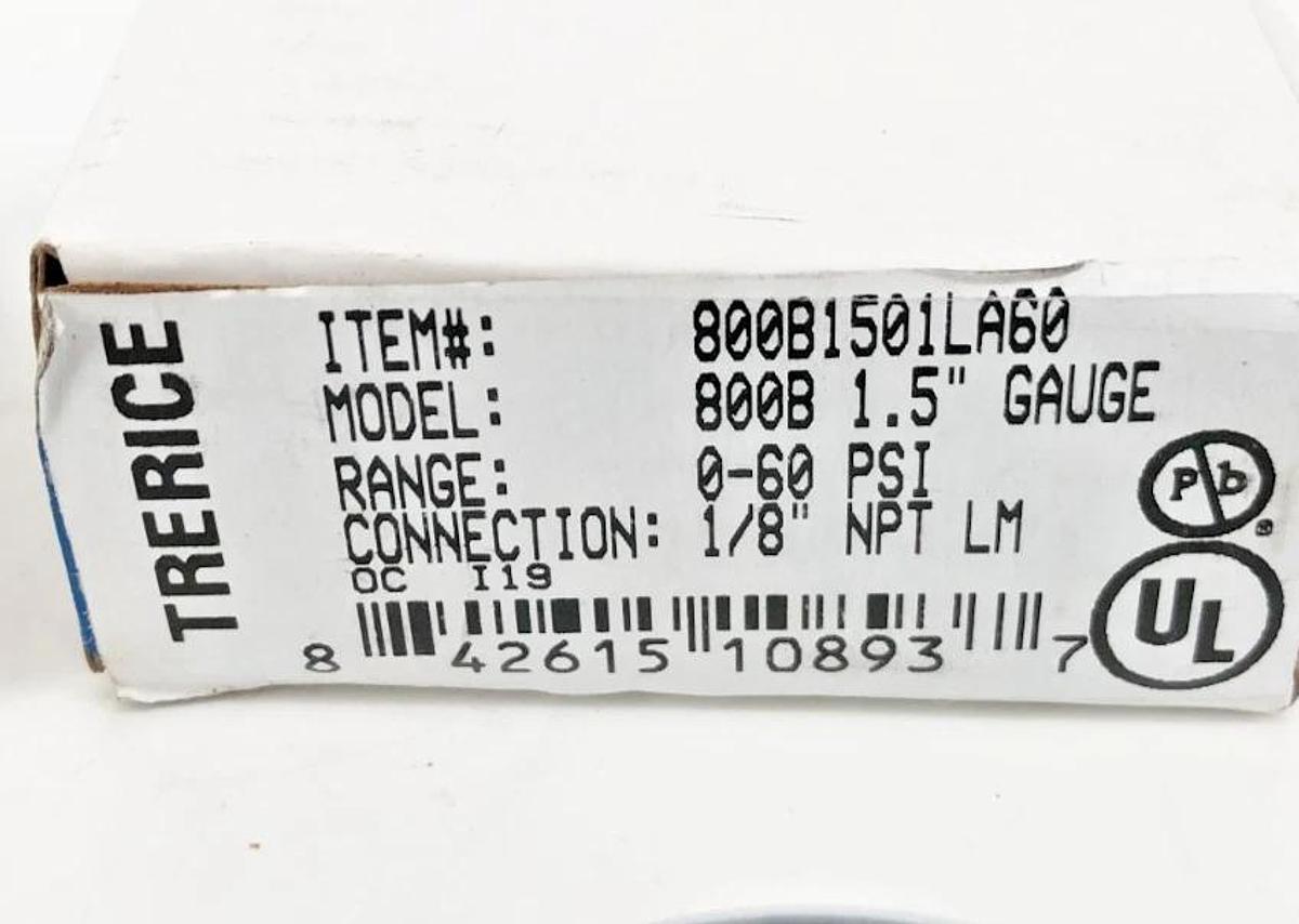 Lot of 3 New Trerice 800B1501LA60 Pressure Gauges 800B 1.5" 0-60psi 1/8" LM