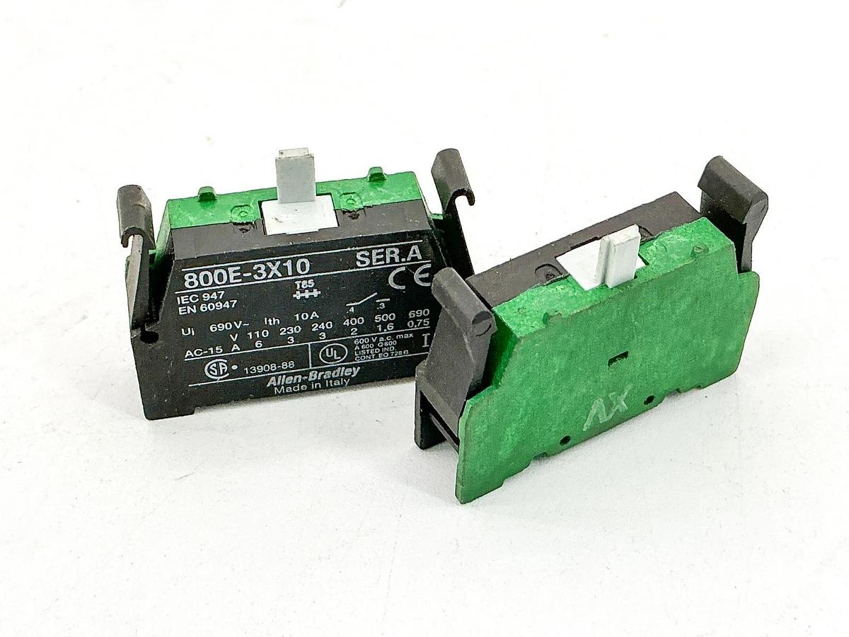 New Lot of 2 Allen Bradley 800E-3X10 Contact Block 690V 10A Ser.A - No Box