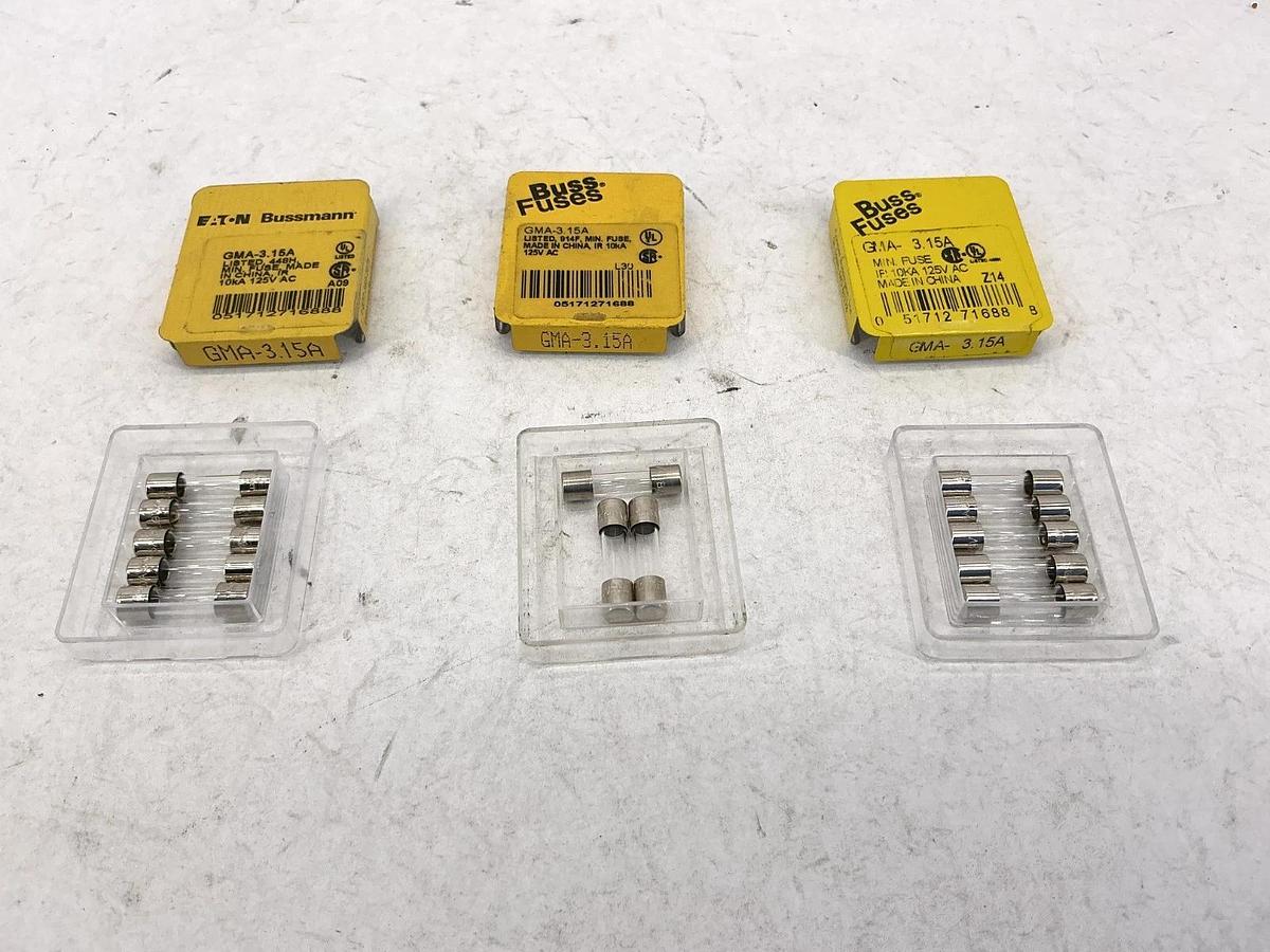 Lot of 13 New Bussmann GMA-3.15A Glass Mini Fuses 3.15A 125V