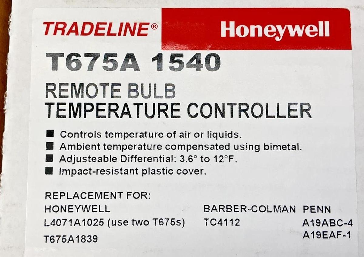New Honeywell T675A-1540 Remote Bulb Temp Controller 3.6 to 12F 120/240V