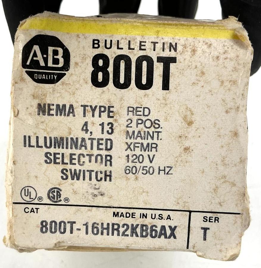 New Allen Bradley 800T-16HR2KB6AX Ser T Illuminated Selector Switch Red 2Pos