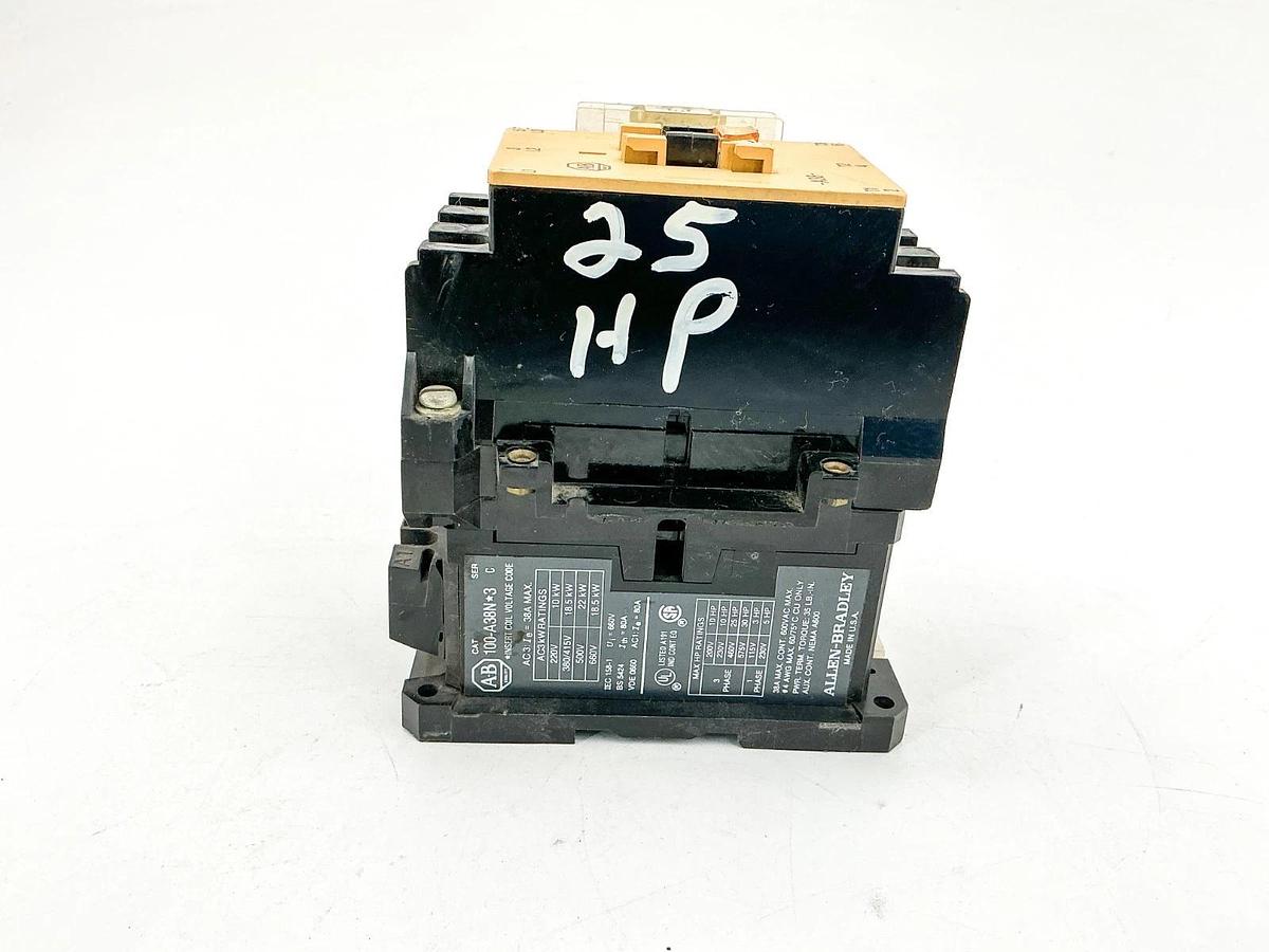 Used Allen Bradley 100-A38ND3 Contactor 110/120V 3PH 30HP 38A