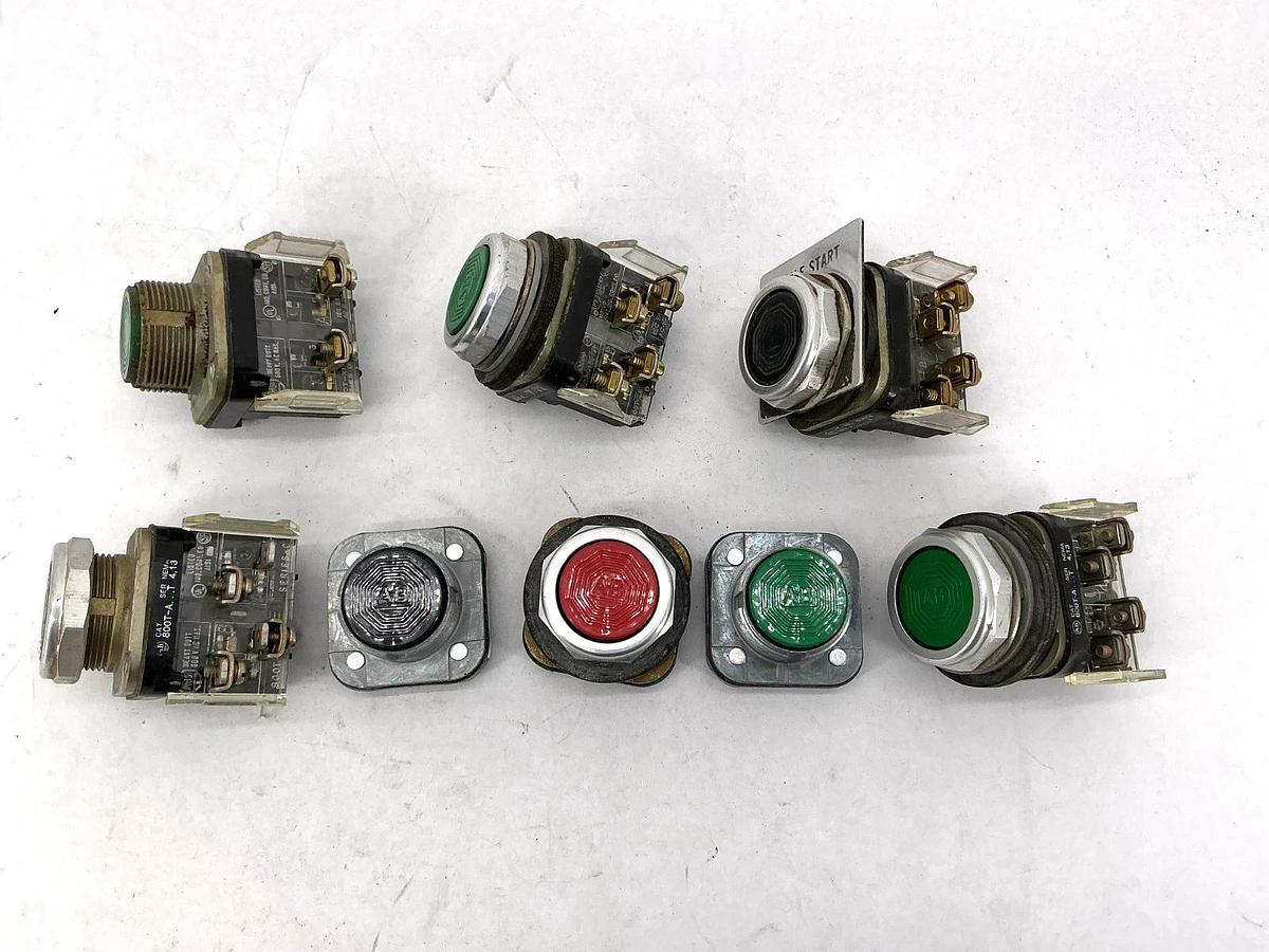 Used Lot of 8 Assorted Allen Bradley 800T-A Ser T & Ser N Pushbuttons