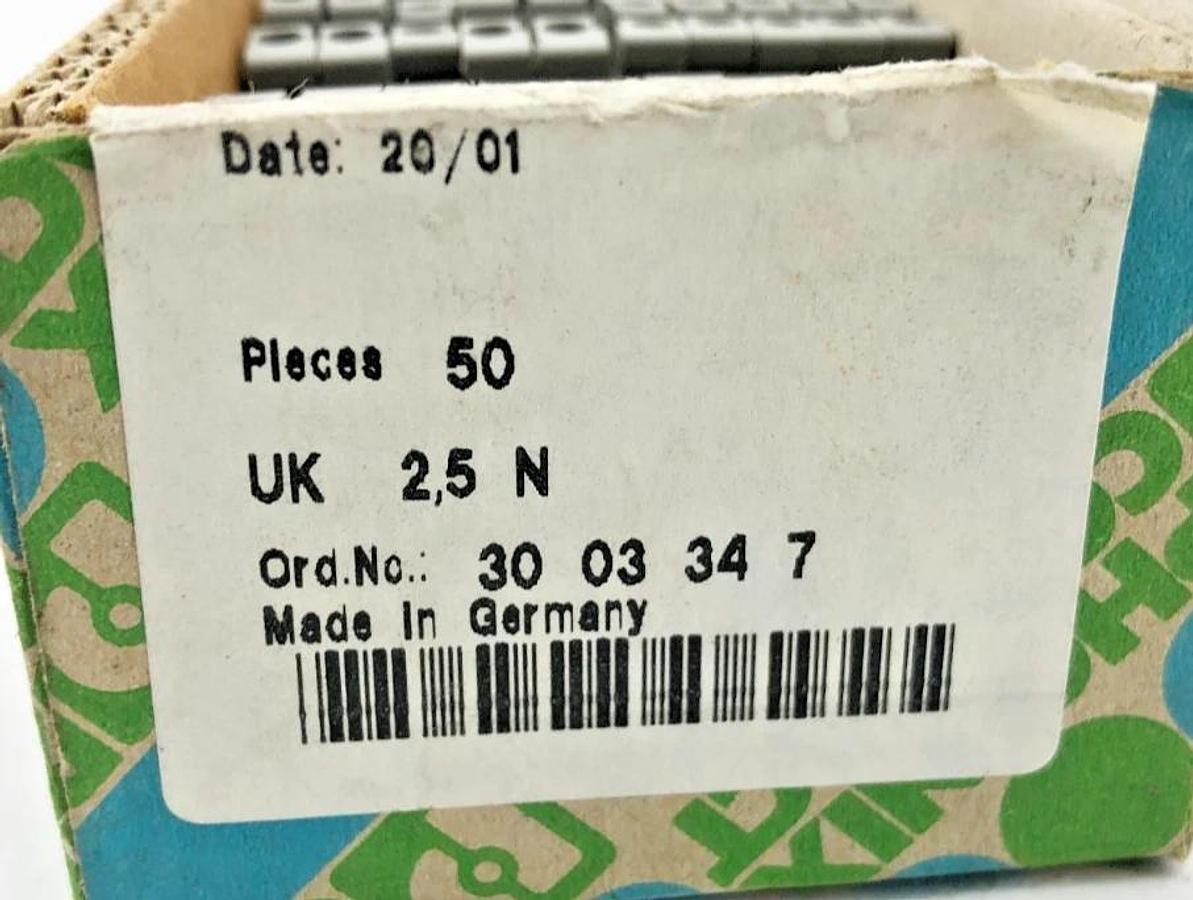 Box of 50 New Phoenix Contact UK 2,5 N Feed-Through Terminal Blocks 3003347