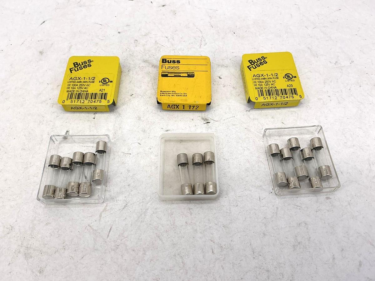 Lot of 13 New Bussmann AGX-1-1/2 Glass Fuse 1-1/2A 250V