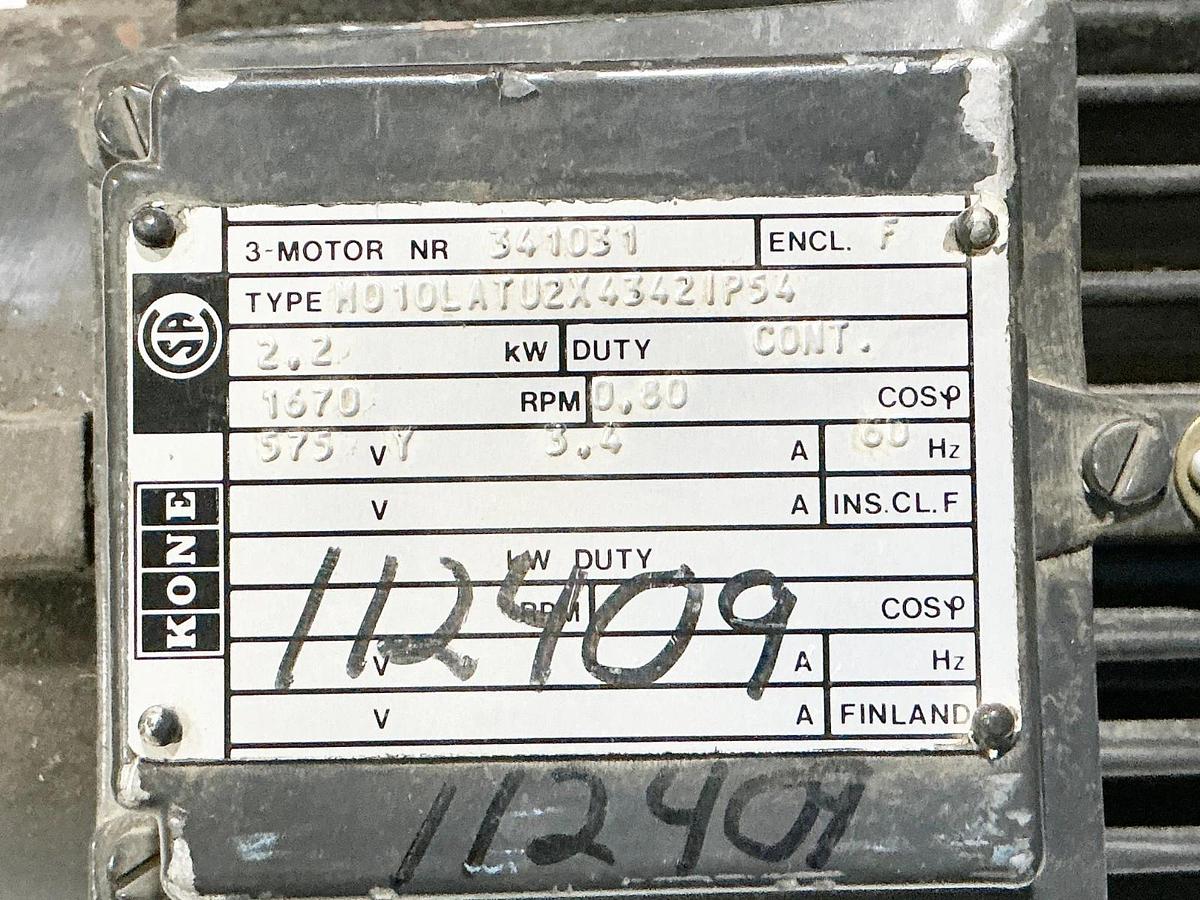 Used Kone M010LATUZX43421P54 2.2KW 575V 1670RPM 34103