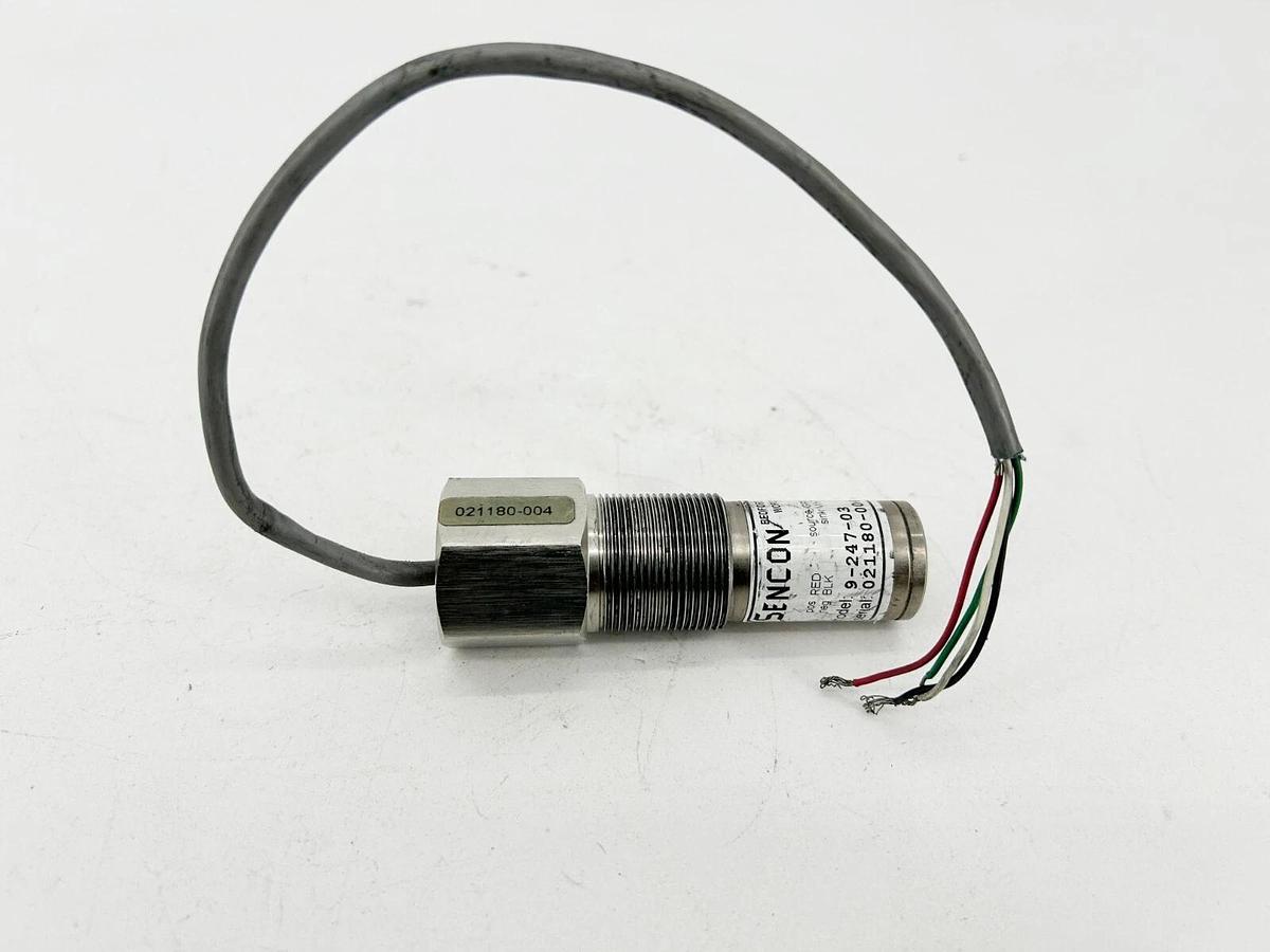 Used Sencon 9-247-03 Proximity Switch Short Can Sensor Non-Ferrous Cable lenth 11"