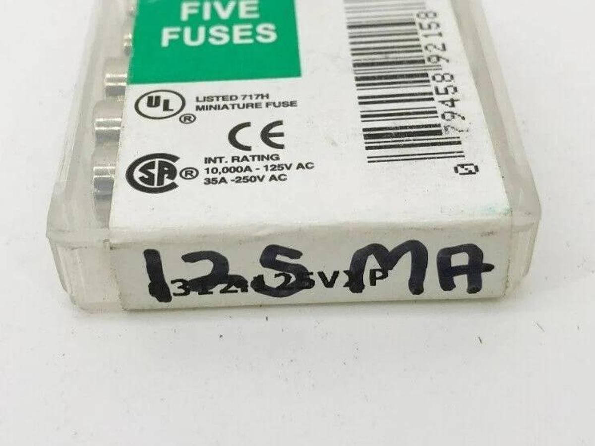 Lot of 15 New Littelfuse 312.125P Fast Acting Fuses 0.125A 250VAC 1/4" X 1-1/4"