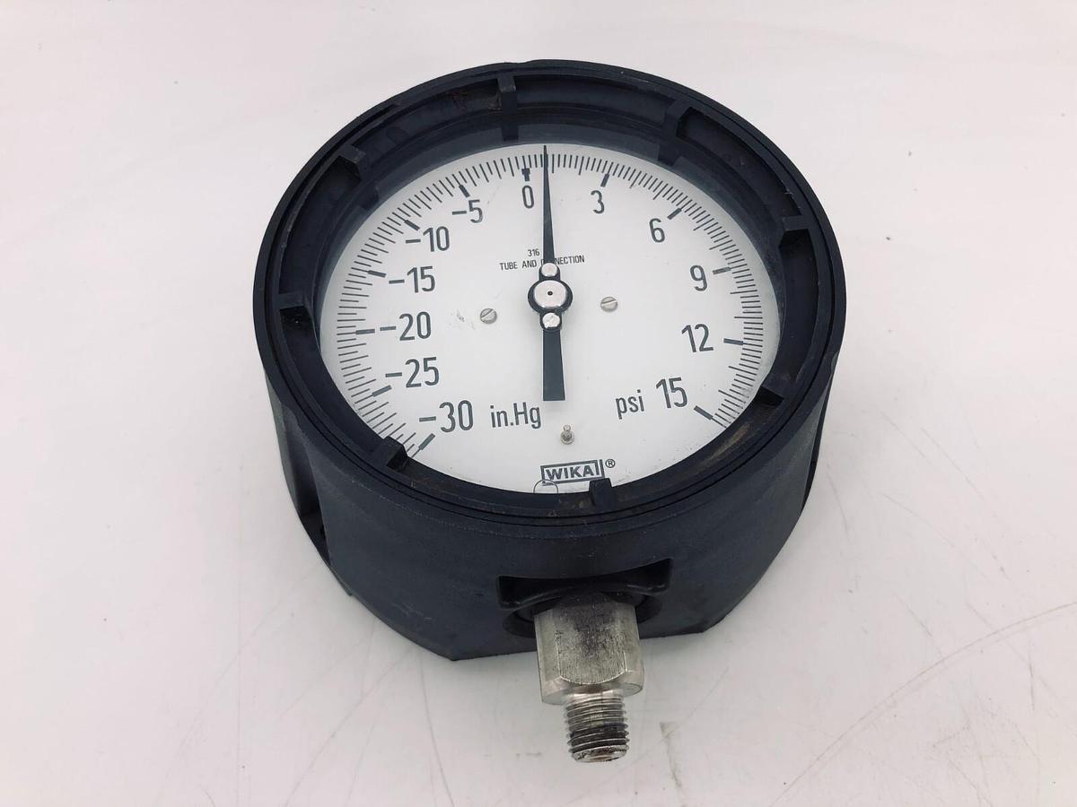 Used WIKA 9834745 Process Gauge 4.5 Dial 1/2 NPT Connection -30 to 15 Psi