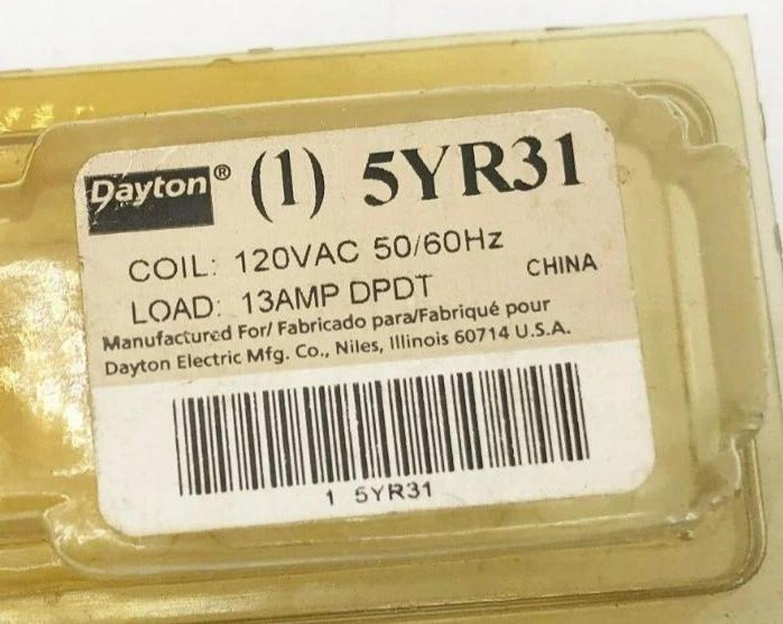 New Dayton 5YR31 Relay 8-Pin 120VAC 13A DPDT