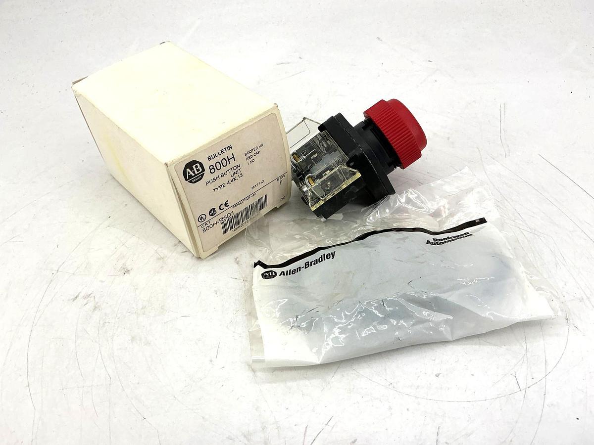 New Allen Bradley 800H-R6D1 Ser F Push Button Booted HD Red Cap 1 NO