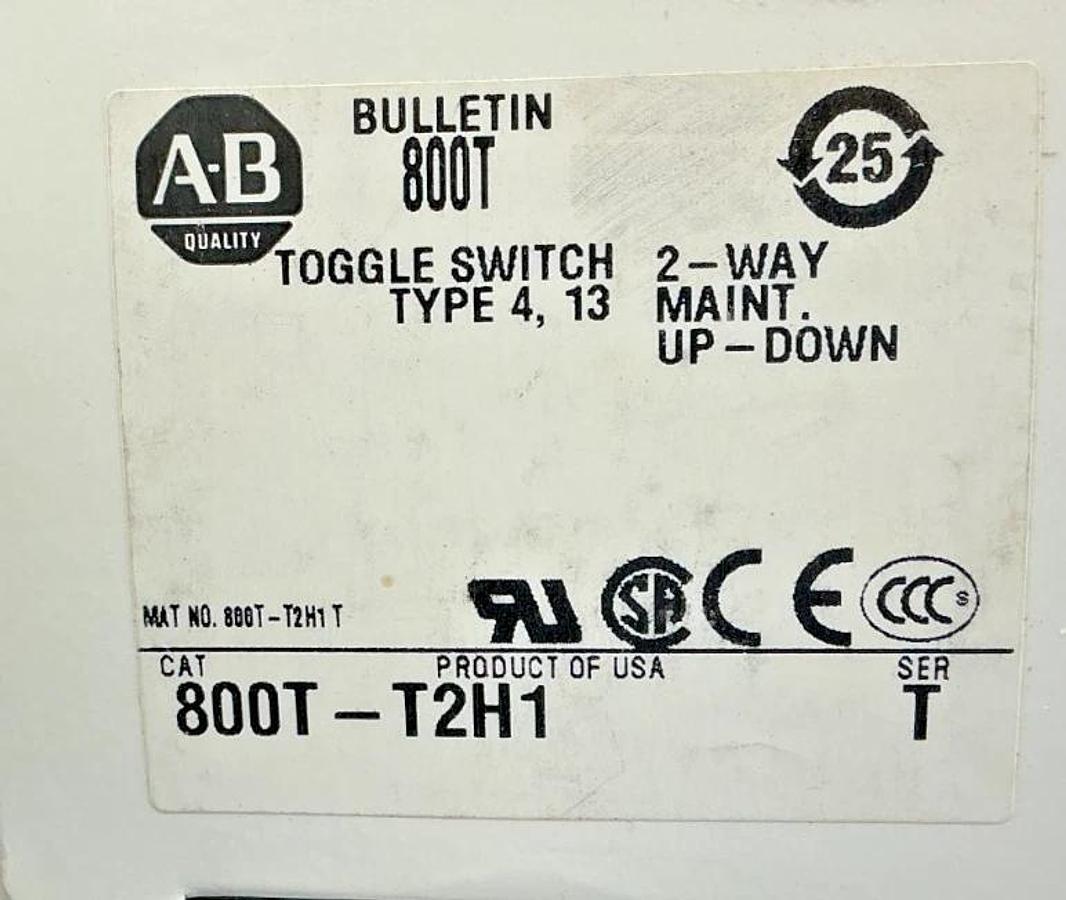 New Allen Bradley 800T-T2H1 Ser T Toggle Switch 2-Way Maintained Up/Down