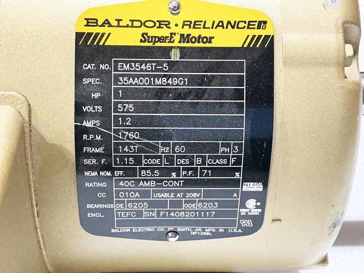 New Baldor EM3546T-5 Electric Motor 1HP 575V 3PH 1760RPM 35AA001M849G1