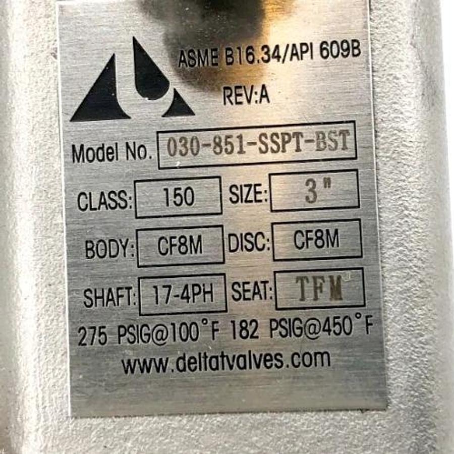 New Delta T 030-851-SSPT-BST Butterfly Valve 3" Stainless Steel - No Box