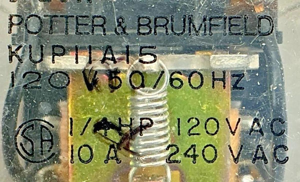 Used Lot of 2 Potter & Brumfield KUP-11A15-120 Relay 120V 50/60HZ 1/4HP 10A 240VAC