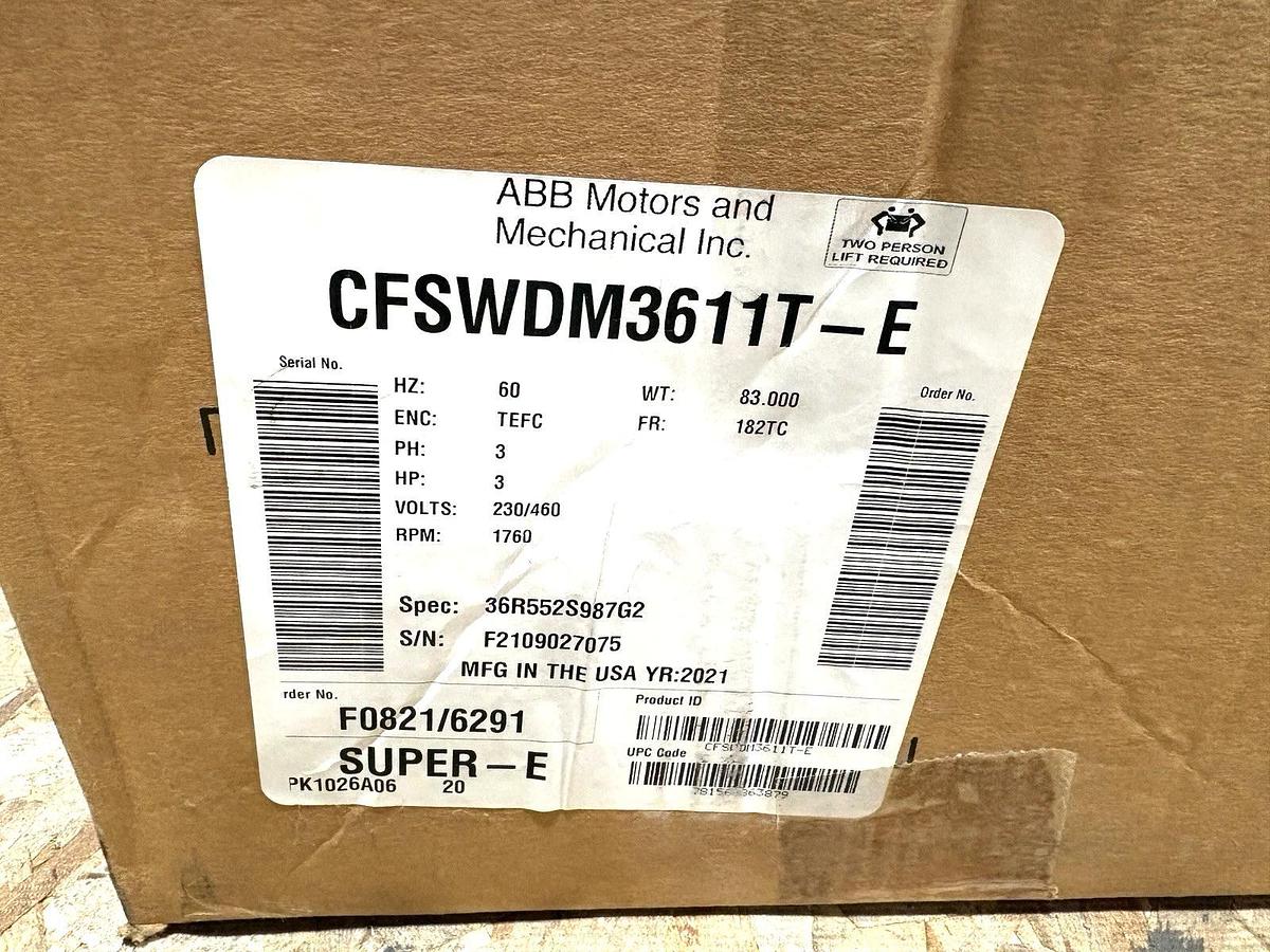 New Baldor CFSWDM3611T-E 3HP Washdown Motor TEFC 230/460V 1760RPM 182TC Frame