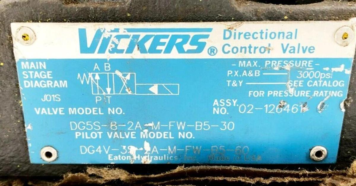 Used Vickers DG5S-8-2A-M-FW-B5-30 Solenoid Valve w/ DG4V-3S-2A-M-FW-B5-60