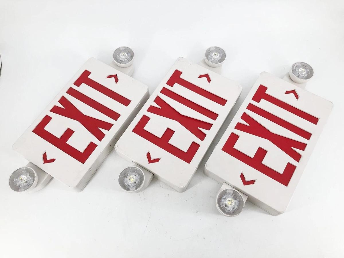Used Lot of 3 Ledsion LS-ES007SR Combo LED Emergency Exit Signs Red 120V