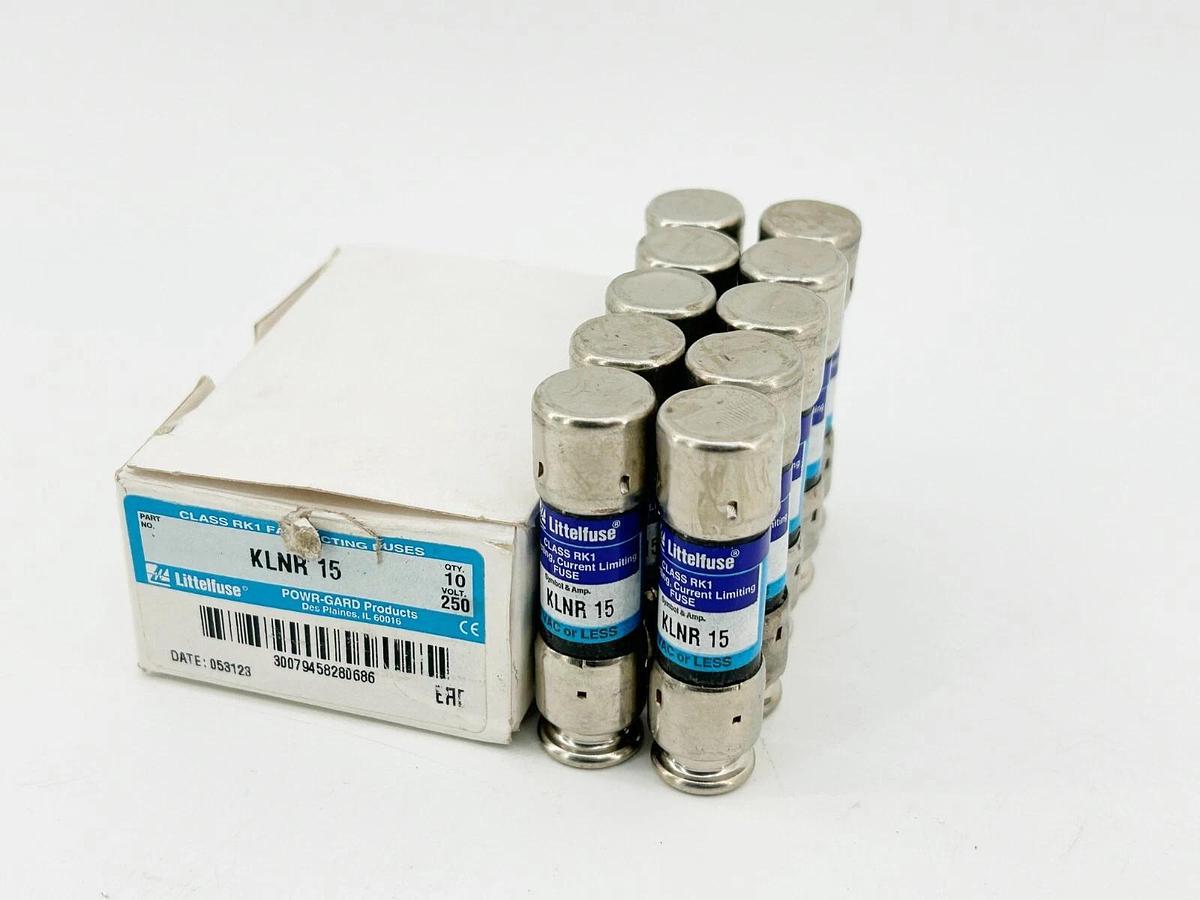 New Box of 10 Littelfuse KLNR-15 Fast Acting Current Limiting Fuse 15A 250V RK1